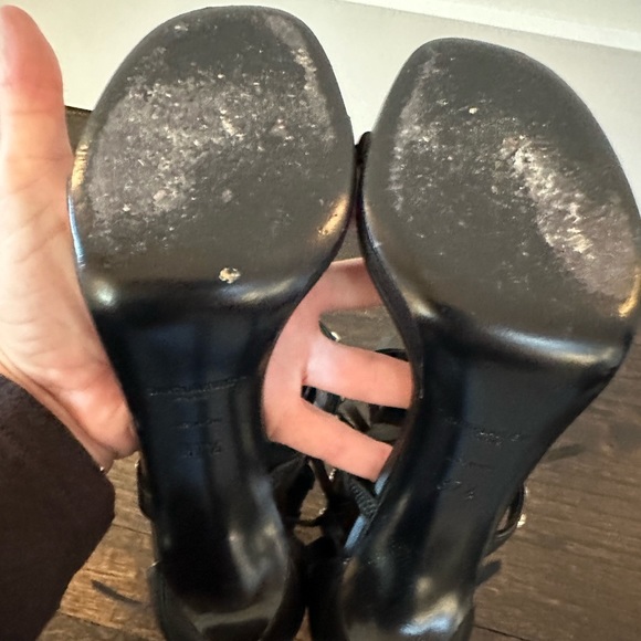 Preowned Saint Laurent black leather sandal with studs and fringe size 37.5 - Picture 4 of 5